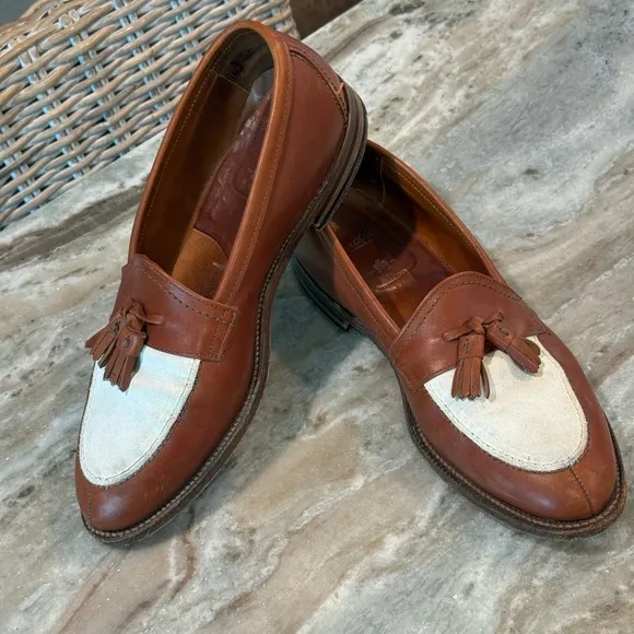 Men’s ALDEN Brown/White leather tassel loafers- Size 10