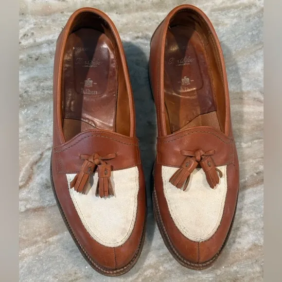 Men’s ALDEN Brown/White leather tassel loafers- Size 10