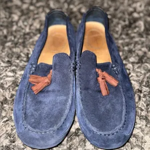Men's Blue Suede Loafers with Tassels