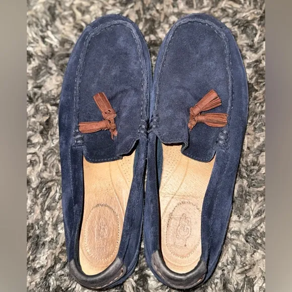 Men's Blue Suede Loafers with Tassels