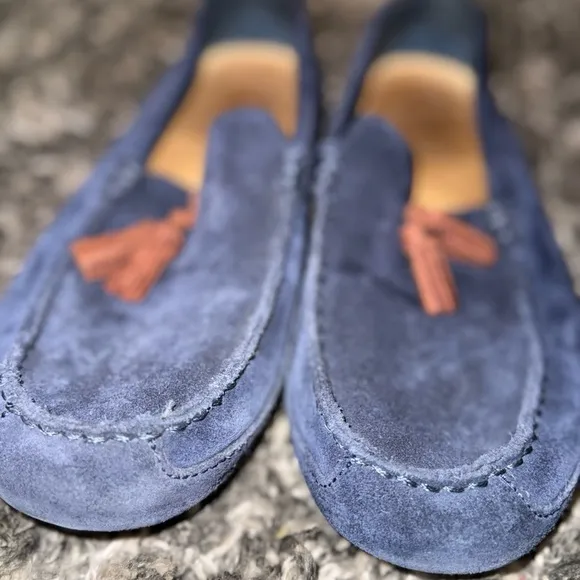 Men's Blue Suede Loafers with Tassels
