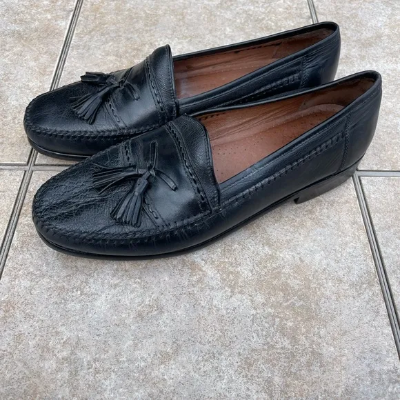 Mens Brass Boot Black Leather Slip-On Tassel Loafers 11 Hand Made