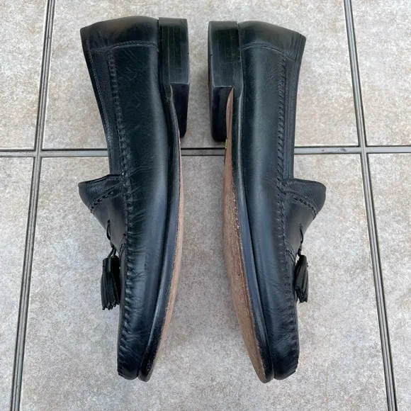 Mens Brass Boot Black Leather Slip-On Tassel Loafers 11 Hand Made