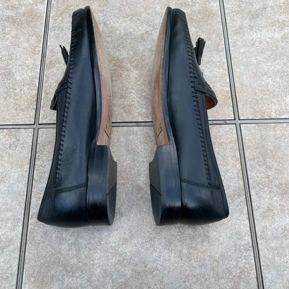 Mens Brass Boot Black Leather Slip-On Tassel Loafers 11 Hand Made