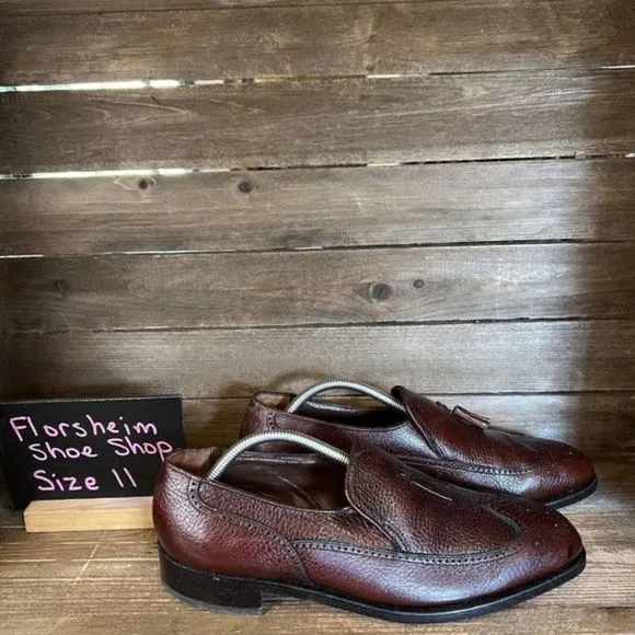 Mens Florsheim Made in USA Brown Leather Wingtip Tasseled Loafers Shoes 11 C GUC