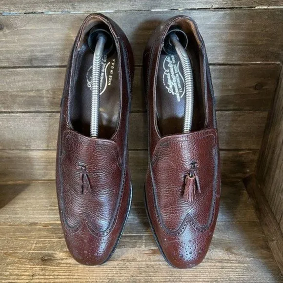 Mens Florsheim Made in USA Brown Leather Wingtip Tasseled Loafers Shoes 11 C GUC