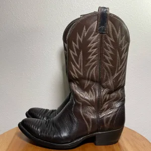 Mens Nocona Cowboy Leather &amp; Reptile Boots Riding Heel Pointy Toe Size 10D Texas