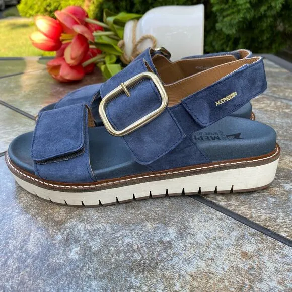 MEPHISTO Blue Leather Suede Belona Sandals Size 36