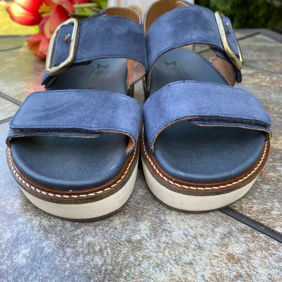 MEPHISTO Blue Leather Suede Belona Sandals Size 36