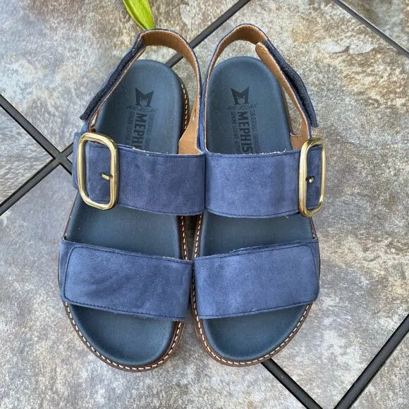 MEPHISTO Blue Leather Suede Belona Sandals Size 36