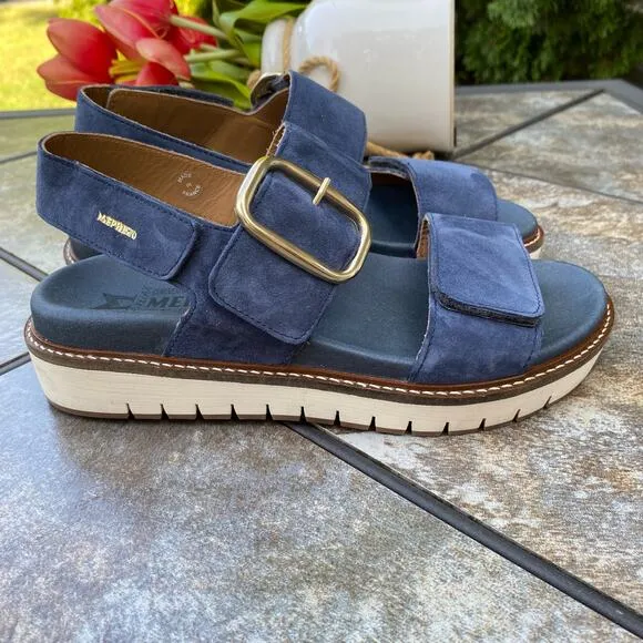 MEPHISTO Blue Leather Suede Belona Sandals Size 36