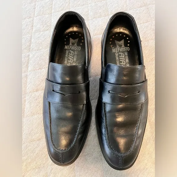 MEPHISTO Mens Sz 9 Kurtis Black Leather Slip On Loafers Orig $389 Excellent Cond