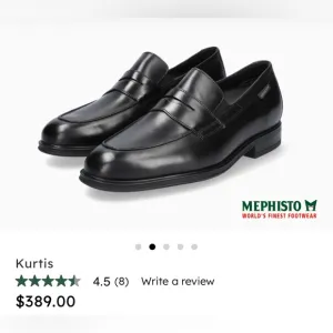 MEPHISTO Mens Sz 9 Kurtis Black Leather Slip On Loafers Orig $389 Excellent Cond