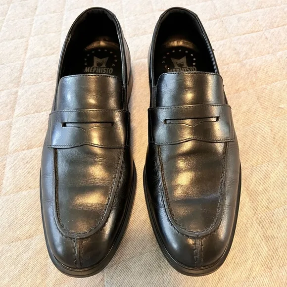 MEPHISTO Mens Sz 9 Kurtis Black Leather Slip On Loafers Orig $389 Excellent Cond