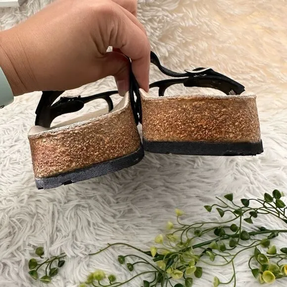 Mephisto open Toe Strappy Buckle Slide Cork Sandals Black Suede sz 36 /US 6 NEW