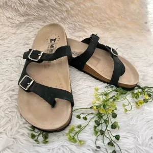 Mephisto open Toe Strappy Buckle Slide Cork Sandals Black Suede sz 36 /US 6 NEW