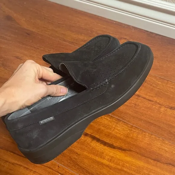 Mephisto suede leather loafers slip on black Rare
