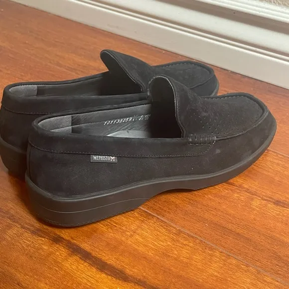 Mephisto suede leather loafers slip on black Rare