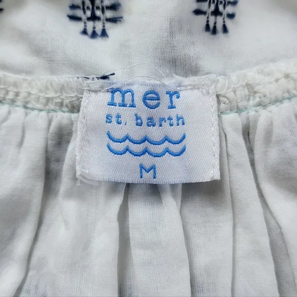 Mer St. Barth Womens White Pink Navy Sandrine Embroidered Tassel Mini Dress M