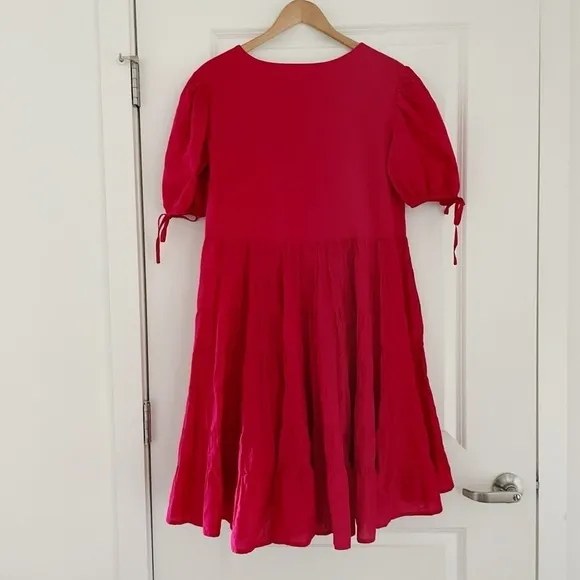 Merlette Sering Tiered Cotton Puff Sleeve Lawn Dress Berry Red