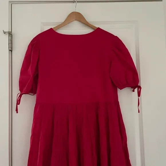 Merlette Sering Tiered Cotton Puff Sleeve Lawn Dress Berry Red