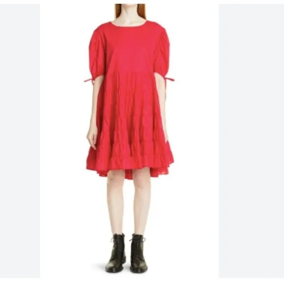 Merlette Sering Tiered Cotton Puff Sleeve Lawn Dress Berry Red