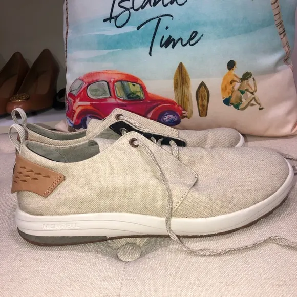 Merrell Gridway Canvas Natural Cream Sneakers Size 9.5 Excellent Condition