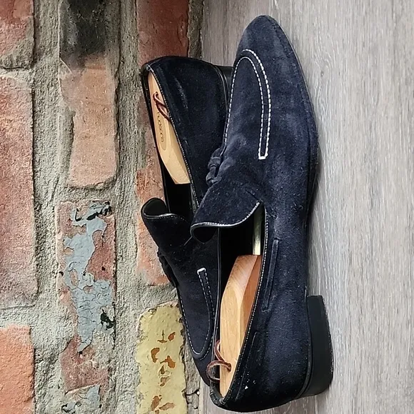 Mezlan Mens Midnight Blue White Stitch Detail Suede Loafers with Tassels Sz 10M