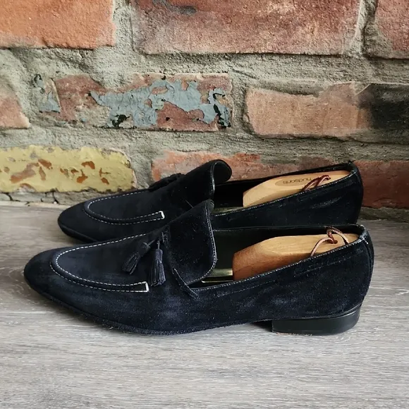 Mezlan Mens Midnight Blue White Stitch Detail Suede Loafers with Tassels Sz 10M
