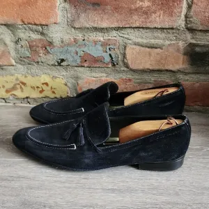 Mezlan Mens Midnight Blue White Stitch Detail Suede Loafers with Tassels Sz 10M