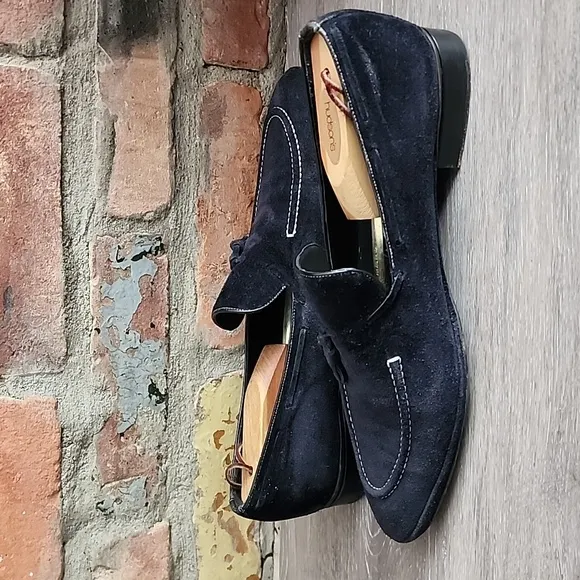 Mezlan Mens Midnight Blue White Stitch Detail Suede Loafers with Tassels Sz 10M