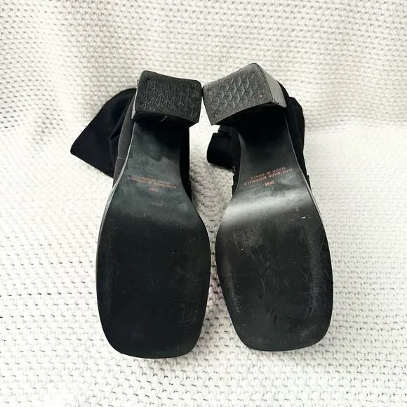 Mia Vintage Black Nylon Stretch Square Toe Platform 90s Y2K Mid Calf Boots 9