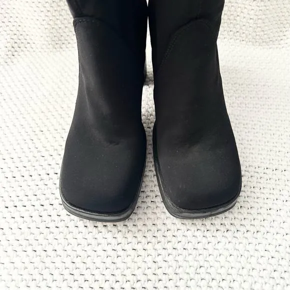 Mia Vintage Black Nylon Stretch Square Toe Platform 90s Y2K Mid Calf Boots 9