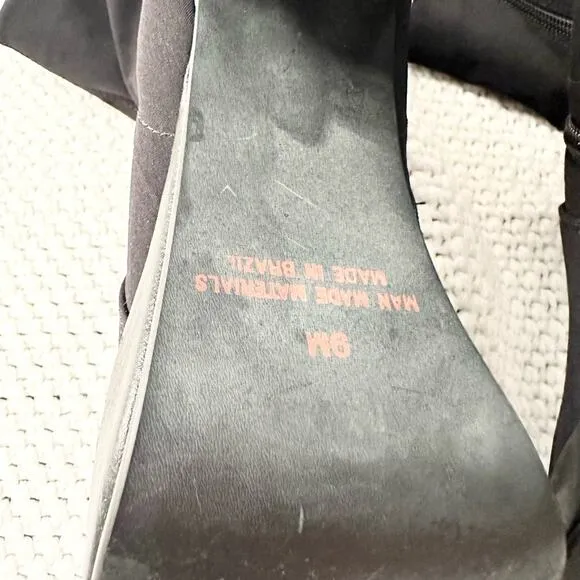 Mia Vintage Black Nylon Stretch Square Toe Platform 90s Y2K Mid Calf Boots 9