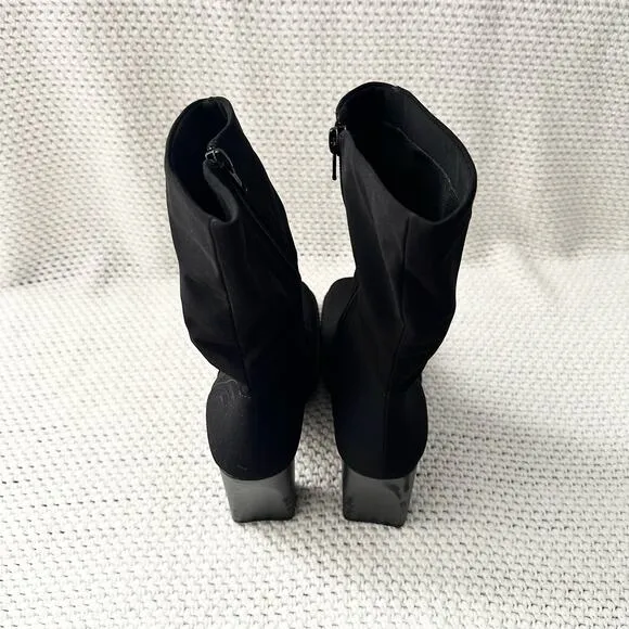 Mia Vintage Black Nylon Stretch Square Toe Platform 90s Y2K Mid Calf Boots 9
