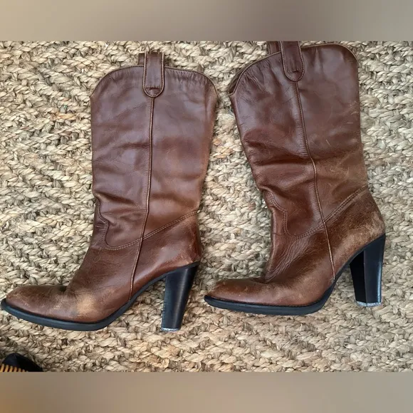 MIA Weathered Mid Calf Leather Cowboy Boots size 8.5