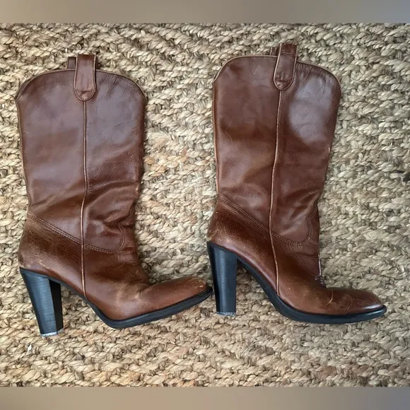MIA Weathered Mid Calf Leather Cowboy Boots size 8.5