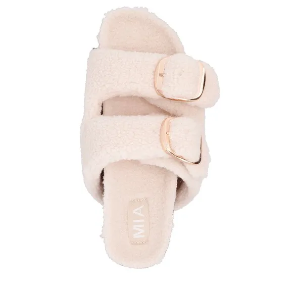 MIA Women's Cream Fuzzy Slide Sandals