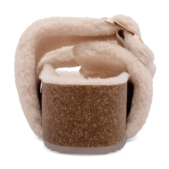 MIA Women's Cream Fuzzy Slide Sandals