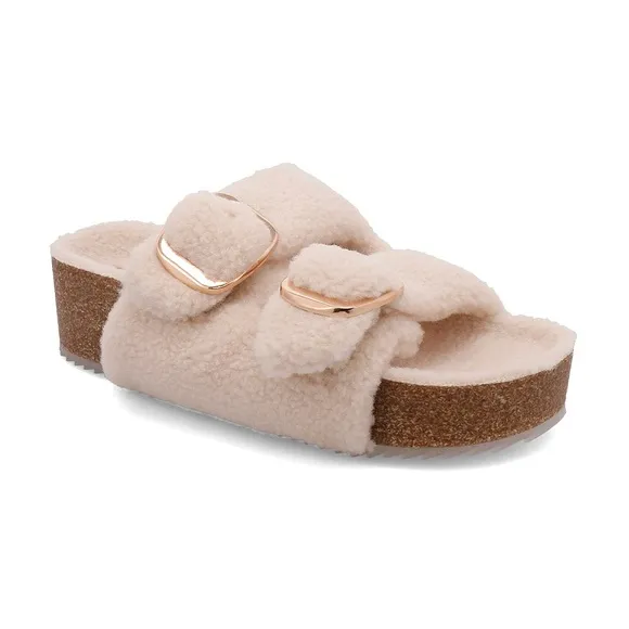 MIA Women's Cream Fuzzy Slide Sandals
