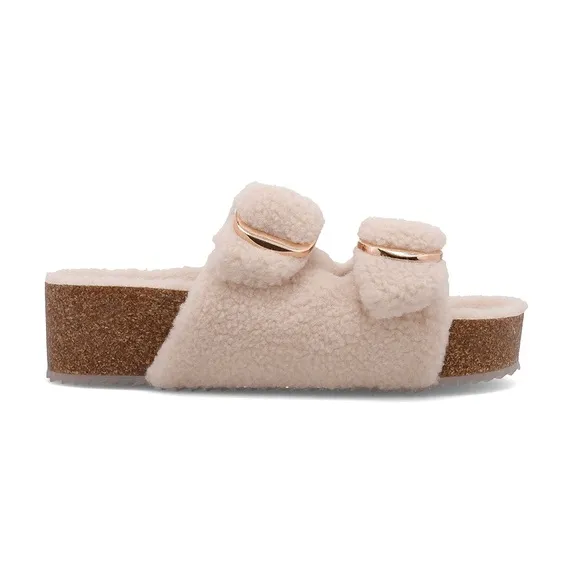 MIA Women's Cream Fuzzy Slide Sandals