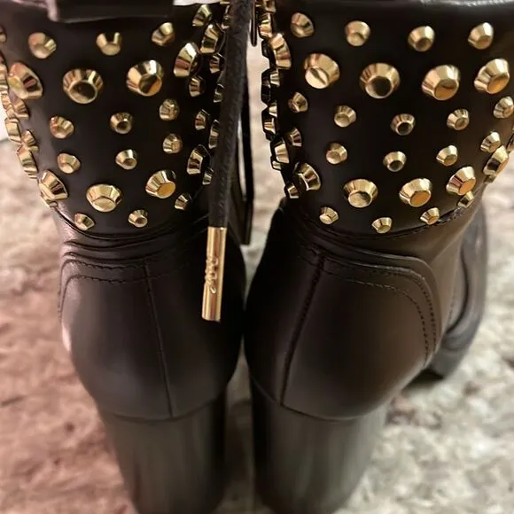 Michael Kors $245 Yvonne Studded Leather Boot Brown Size 6M