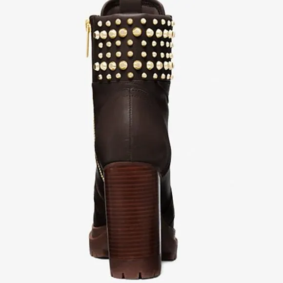 Michael Kors $245 Yvonne Studded Leather Boot Brown Size 6M