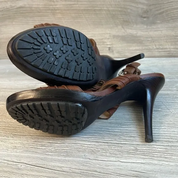 Michael Kors Bella Du Mod brown leather silver strappy slingback sandals size 10