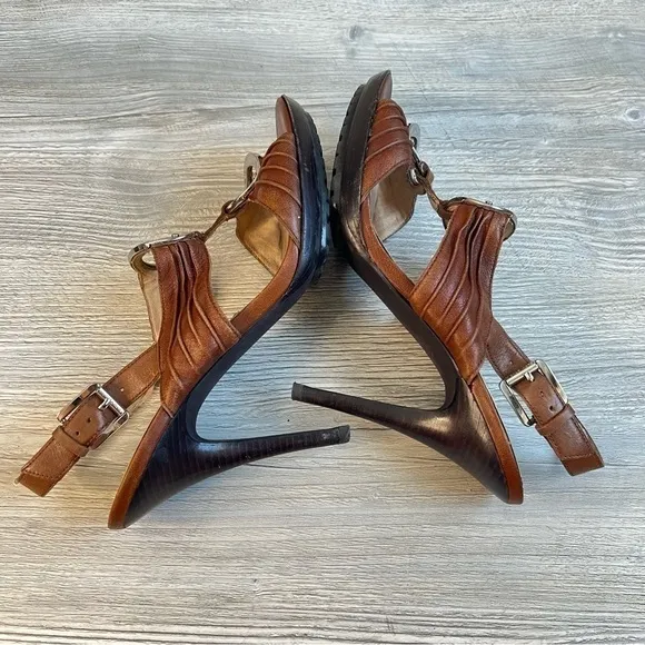 Michael Kors Bella Du Mod brown leather silver strappy slingback sandals size 10