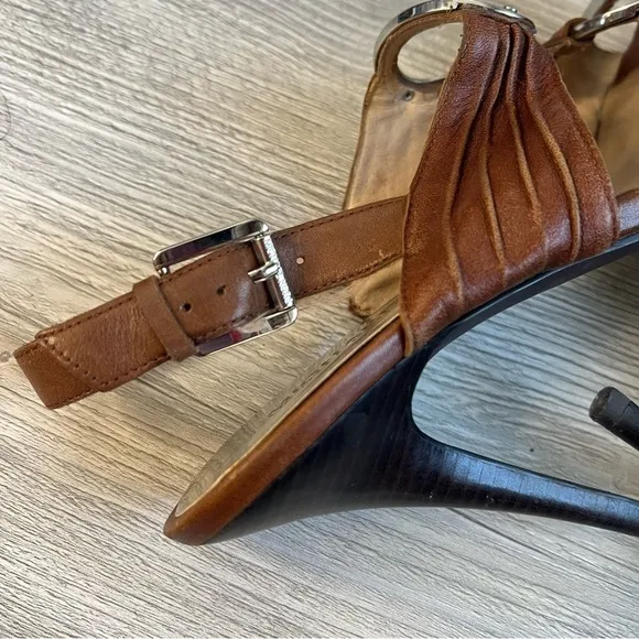 Michael Kors Bella Du Mod brown leather silver strappy slingback sandals size 10