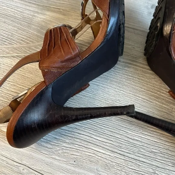 Michael Kors Bella Du Mod brown leather silver strappy slingback sandals size 10
