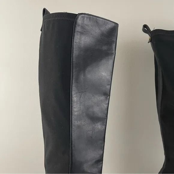 MICHAEL KORS Black Leather Gold Hardware Buckle Arley Knee High Riding Boots