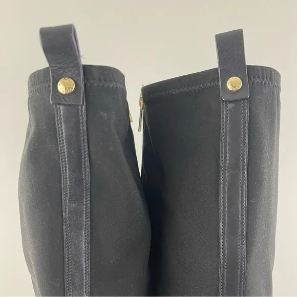 MICHAEL KORS Black Leather Gold Hardware Buckle Arley Knee High Riding Boots
