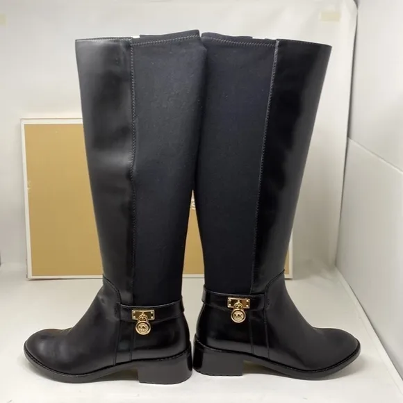 Michael Kors Black Leather Hamilton Stretch Boots size 5.5 NEW